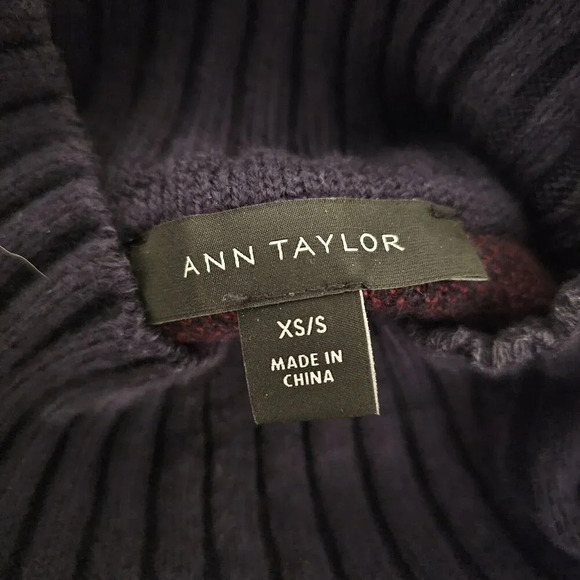 Ann Taylor Petite Plaid Poncho Womens XS/S Burgundy Blue Sweater Cottage - Picture 6 of 7